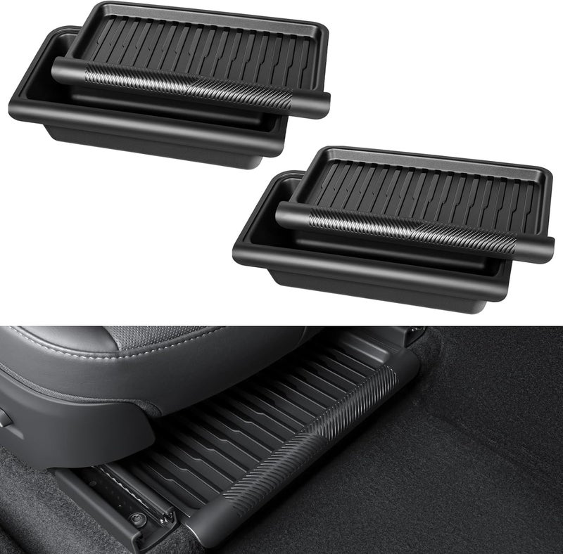 KUNIST 2PCS Under Seat Storage Box for 2026 Tesla Model Y Juniper,Hidden Organizer Tray Underseat Bins with Lid Cover for 2025-2026 Tesla New Model Y Juniper (Launch Series) Interior Accessories - Image 1